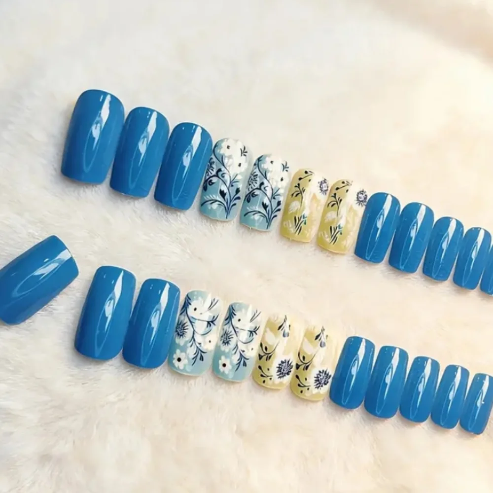 🔥3/$21 Blue and Floral Press-On Nails